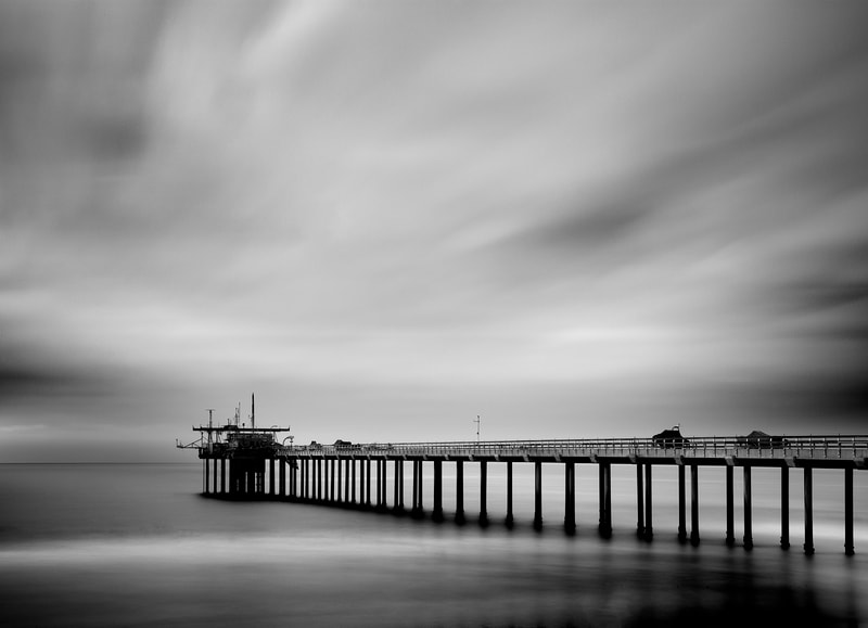 Black and White image of Scripps Pier in CA